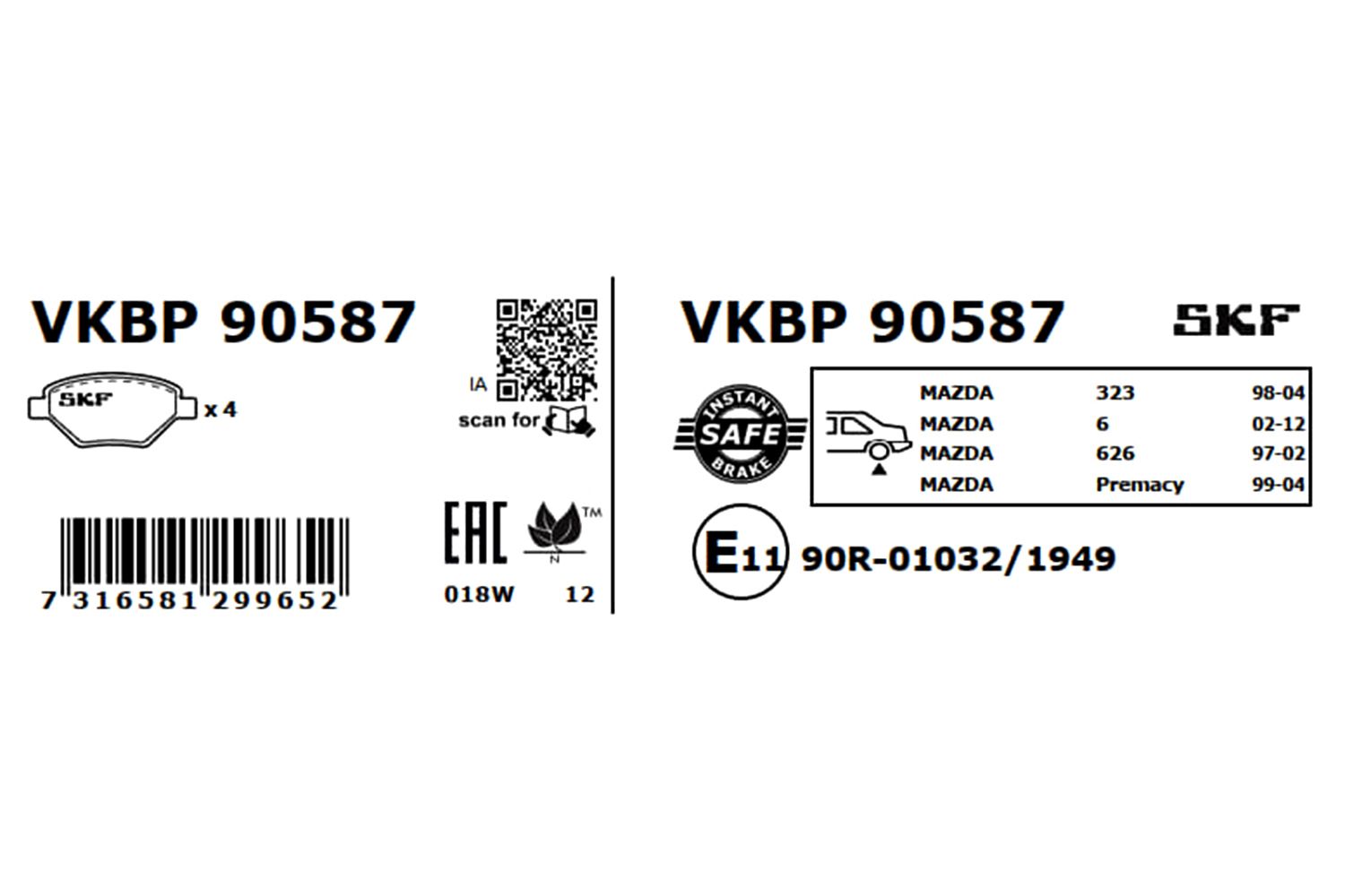 Obrázok Sada brzdových platničiek kotúčovej brzdy SKF  VKBP90587